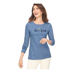 Talbots Blue White Striped Bee Embroidered Top Petite Pxs Stretch Casual